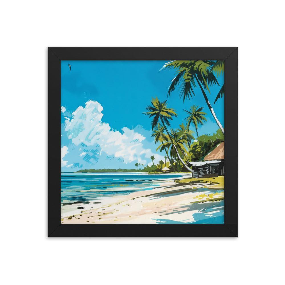 Kiribati Tropical Beach Hut Illustration Framed Poster - Oh Posters