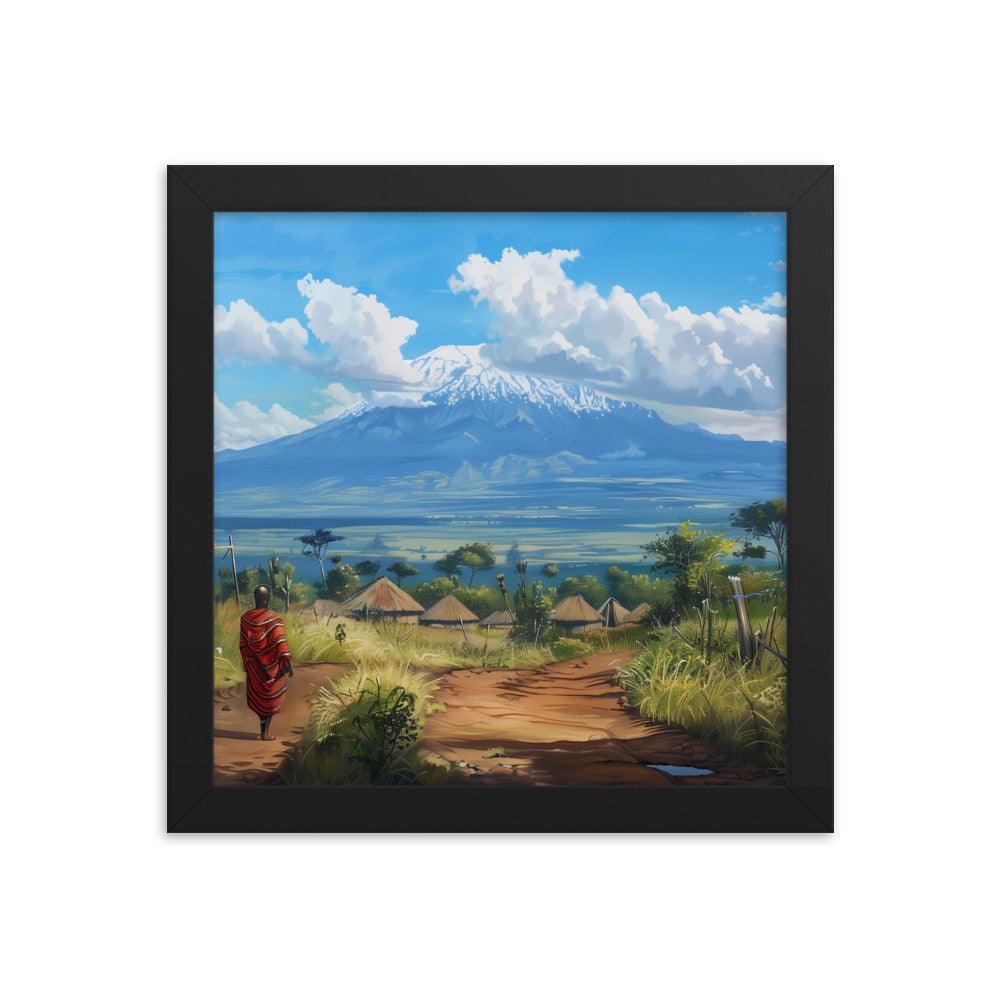 Kenya Maasai Village Kilimanjaro View Framed Poster - Oh Posters