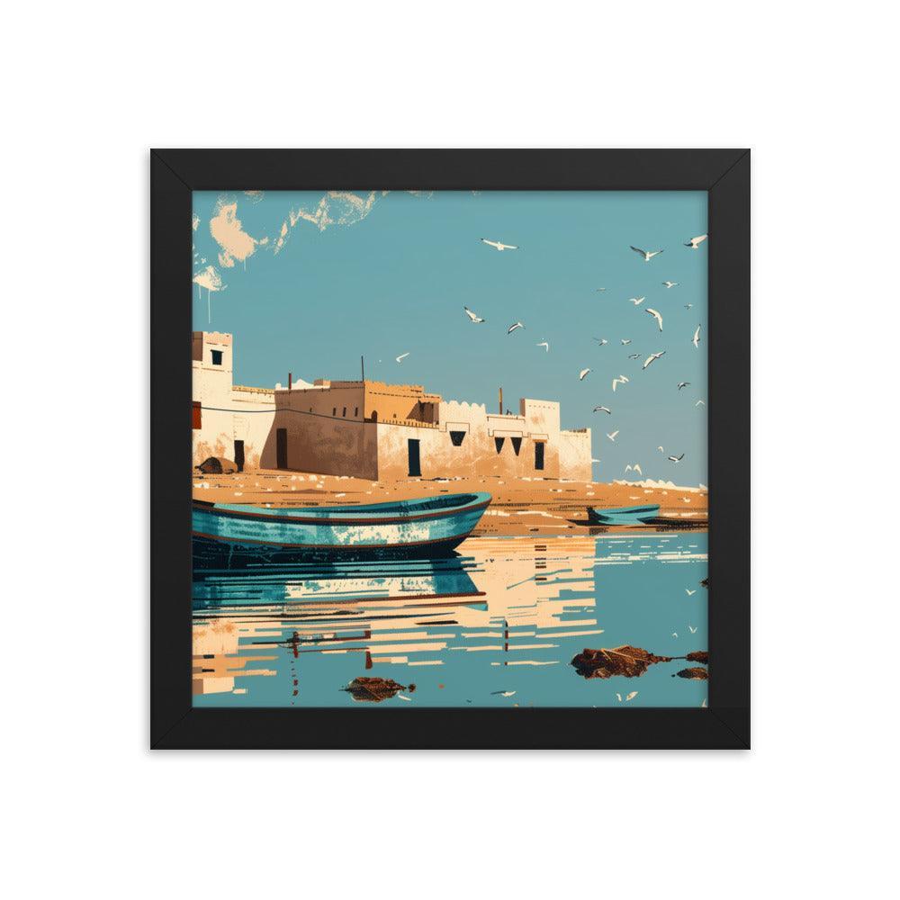 Mauritania Coastal Town Reflected on Calm Waters Framed Poster - Oh Posters