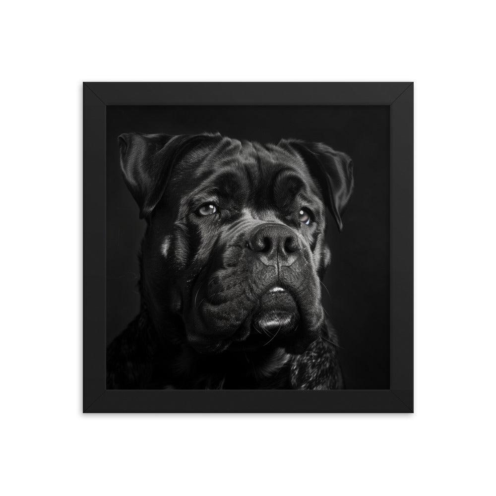 Cane Corso Black and White Close-Up Portrait Framed Poster - Oh Posters