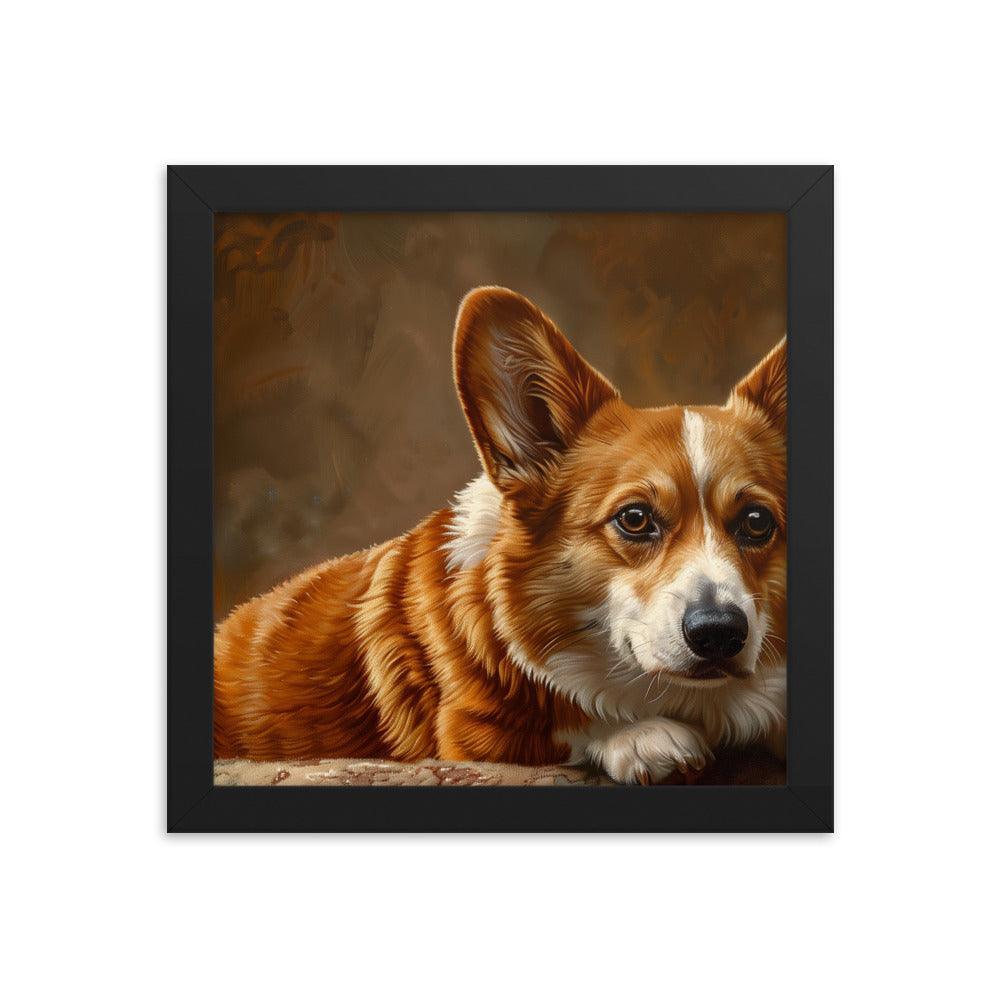 Cardigan Welsh Corgi Realistic Painting Portrait Framed Poster - Oh Posters