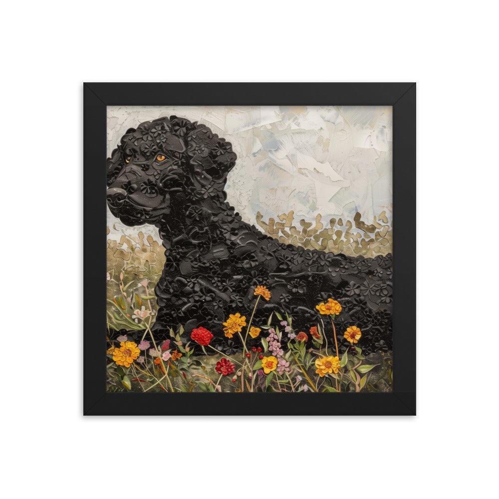 Curly-Coated Retriever Textured Flower Field Painting Framed Poster - Oh Posters