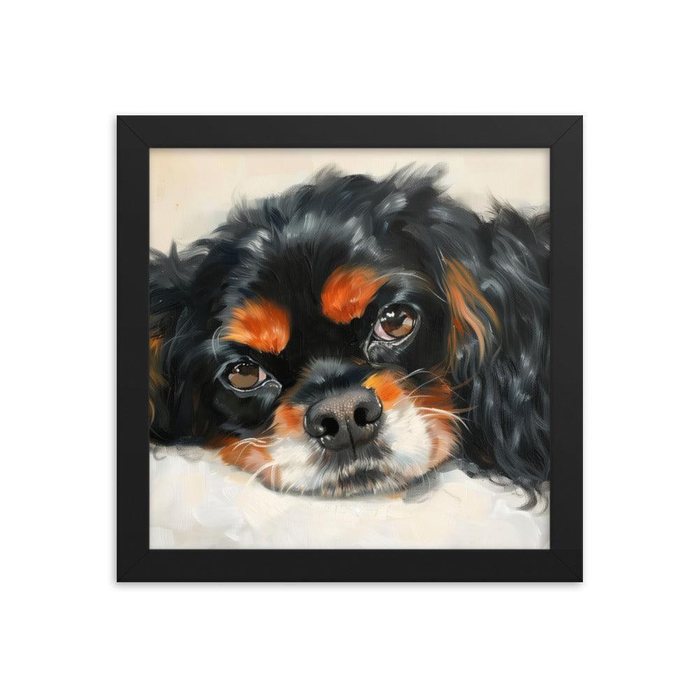 English Toy Spaniel Black and Tan Relaxed Portrait Framed Poster - Oh Posters