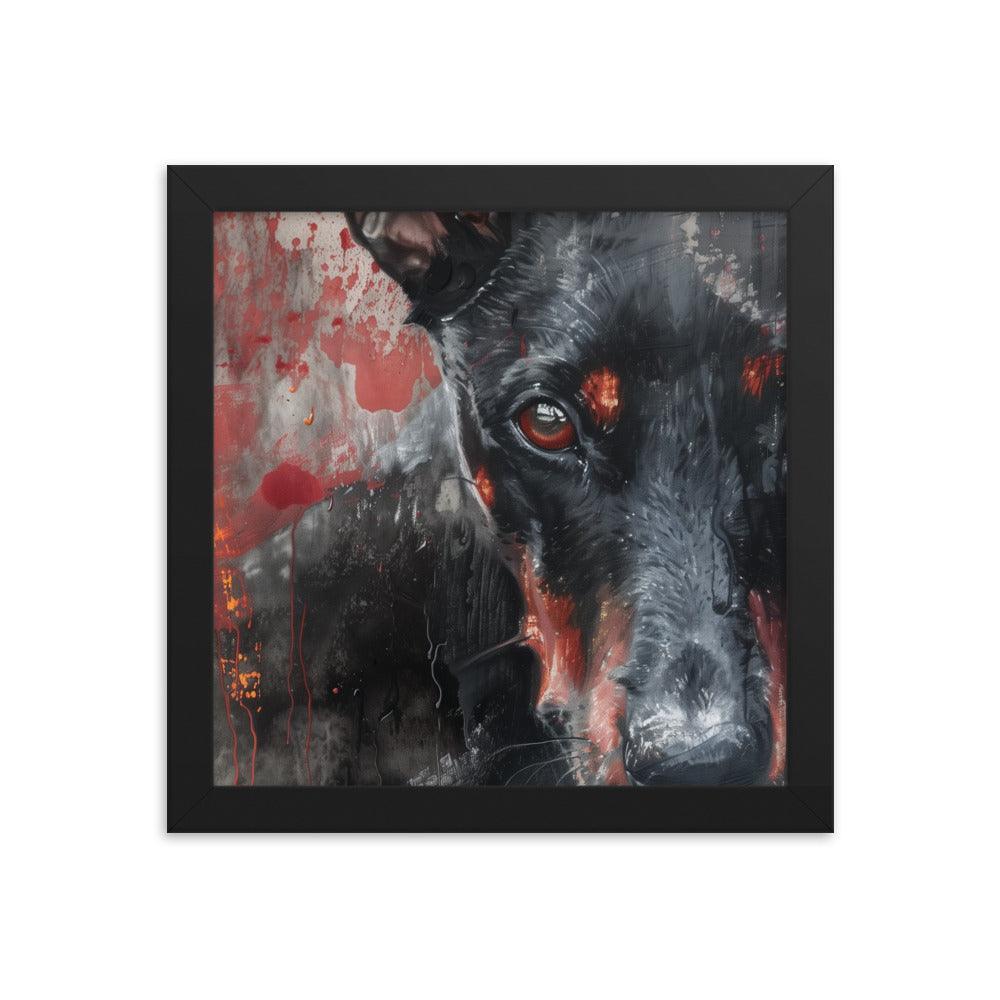 German Pinscher Abstract Red and Black Painting Framed Poster - Oh Posters