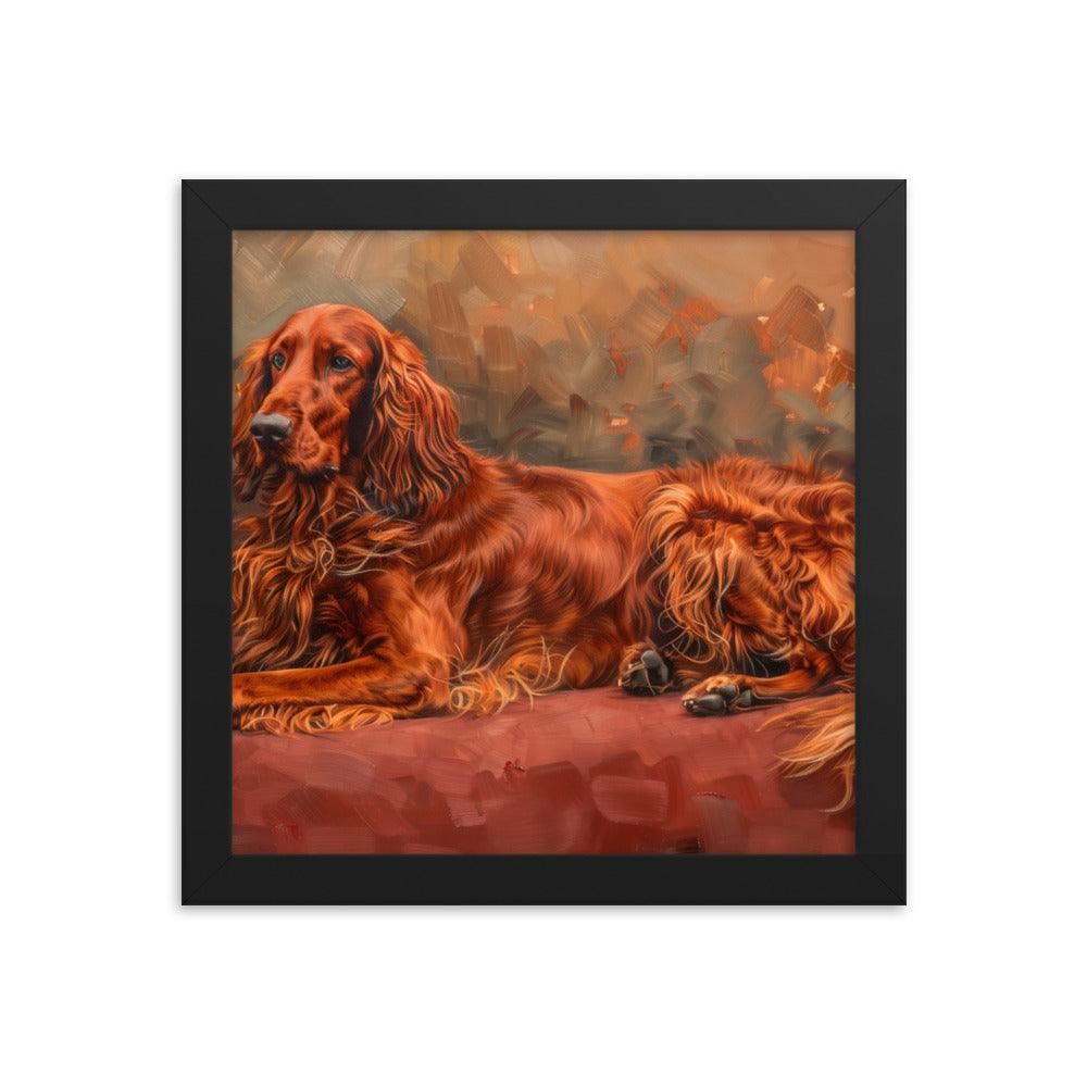 Irish Setter Relaxing on Red Couch Painting Framed Poster - Oh Posters