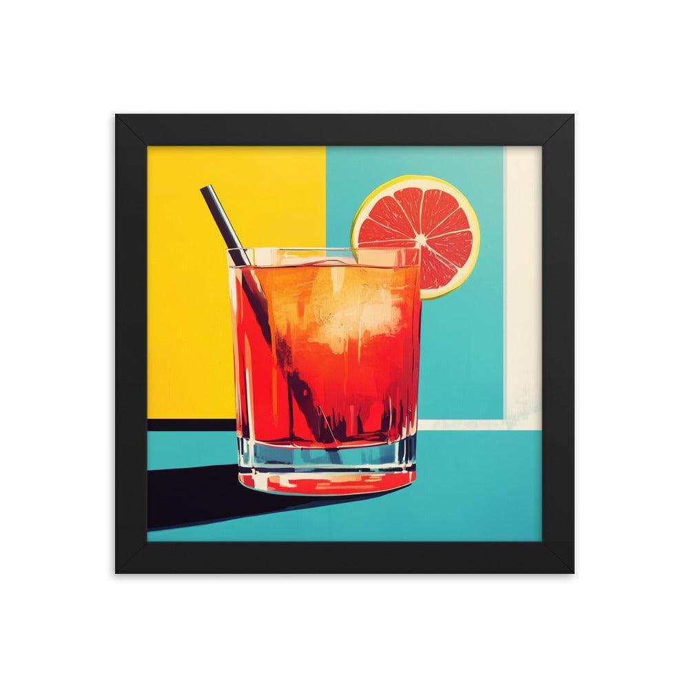 Vibrant Red Cocktail with Lemon Slice Pop Art Style Framed Poster - Oh Posters
