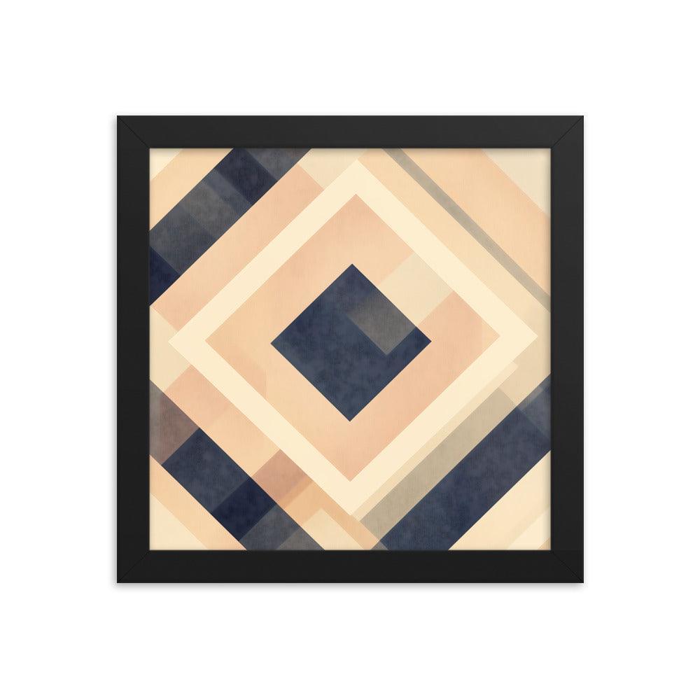 Geometric Art Abstract Patterns in Beige and Blue Tones Framed Poster - Oh Posters