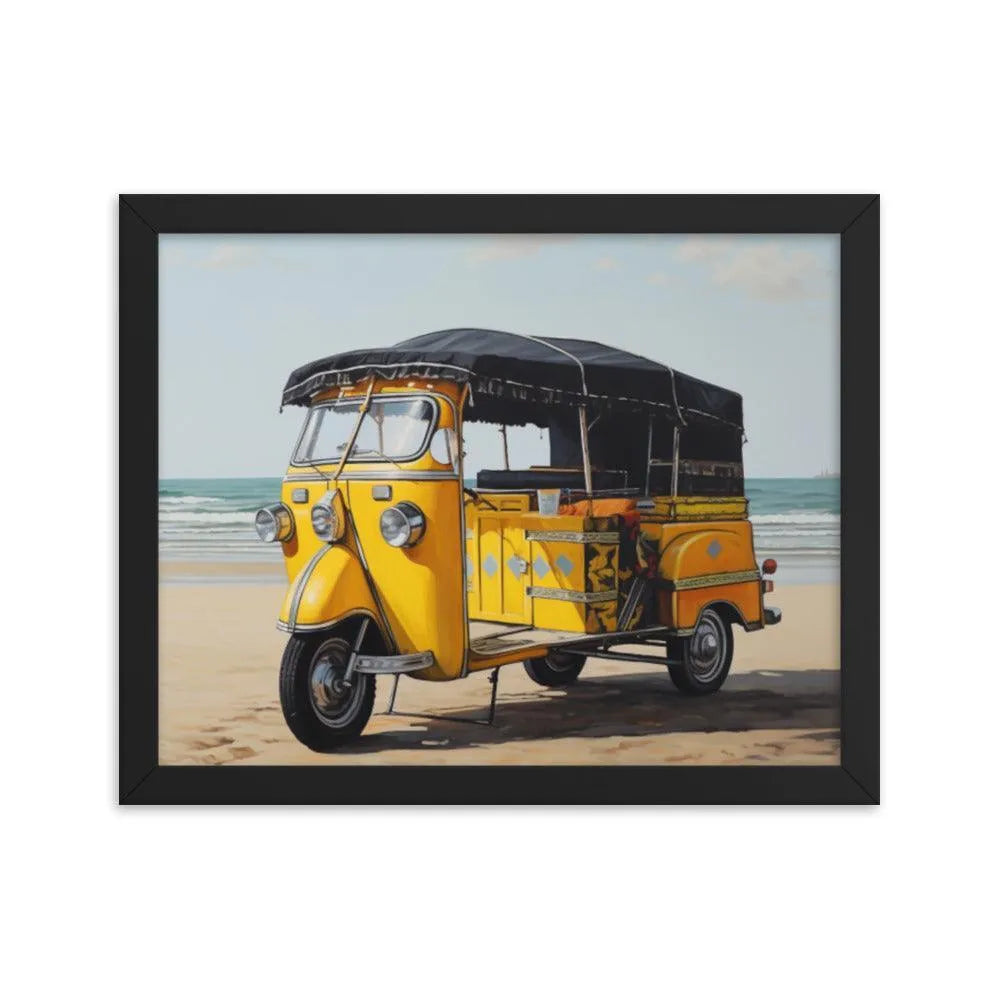 Indian TukTuk Rickshaw Vehicle Beach Painting Framed Poster - Oh Posters