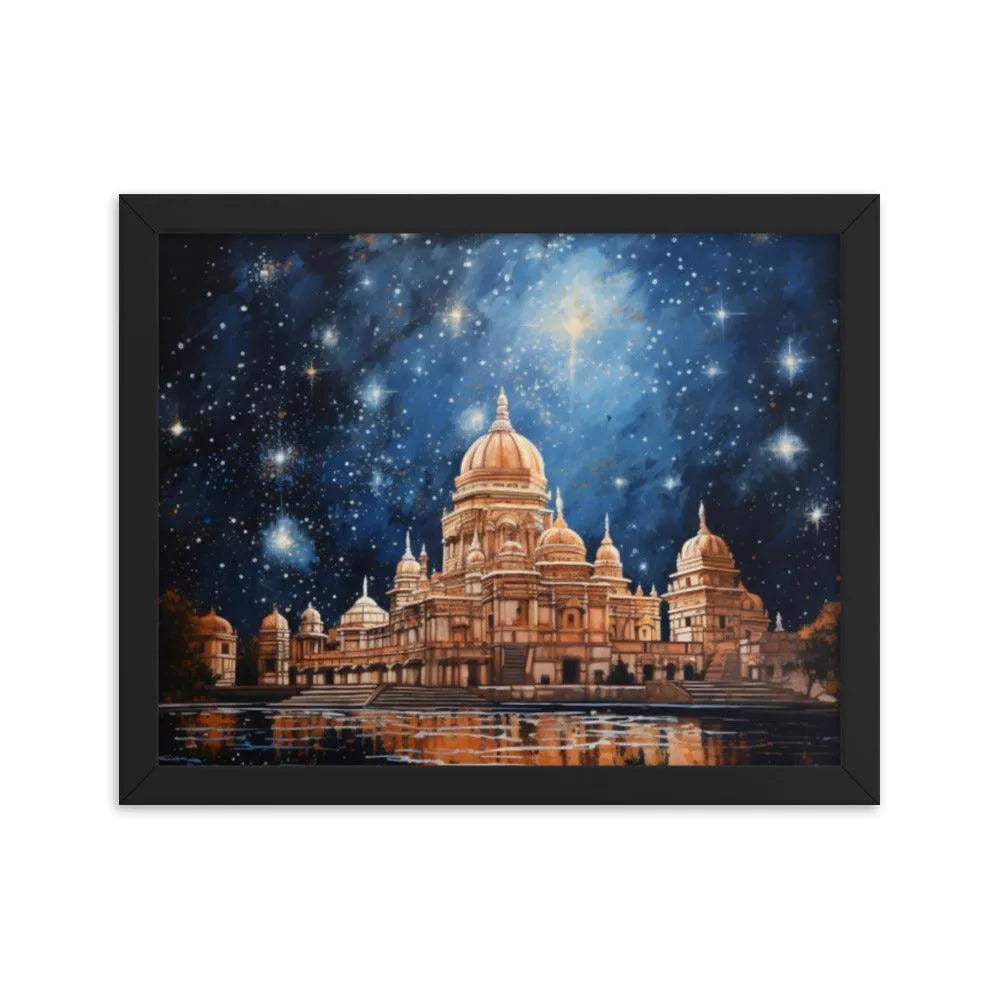 Indian Hindu Mandir at Night Starry Sky Painting Framed Poster - Oh Posters