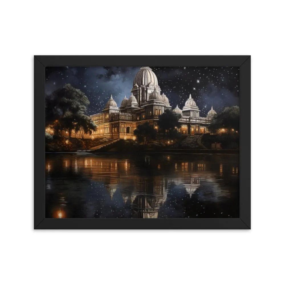 Indian Hindu Mandir at Night Starry Sky Painting Framed Poster - Oh Posters