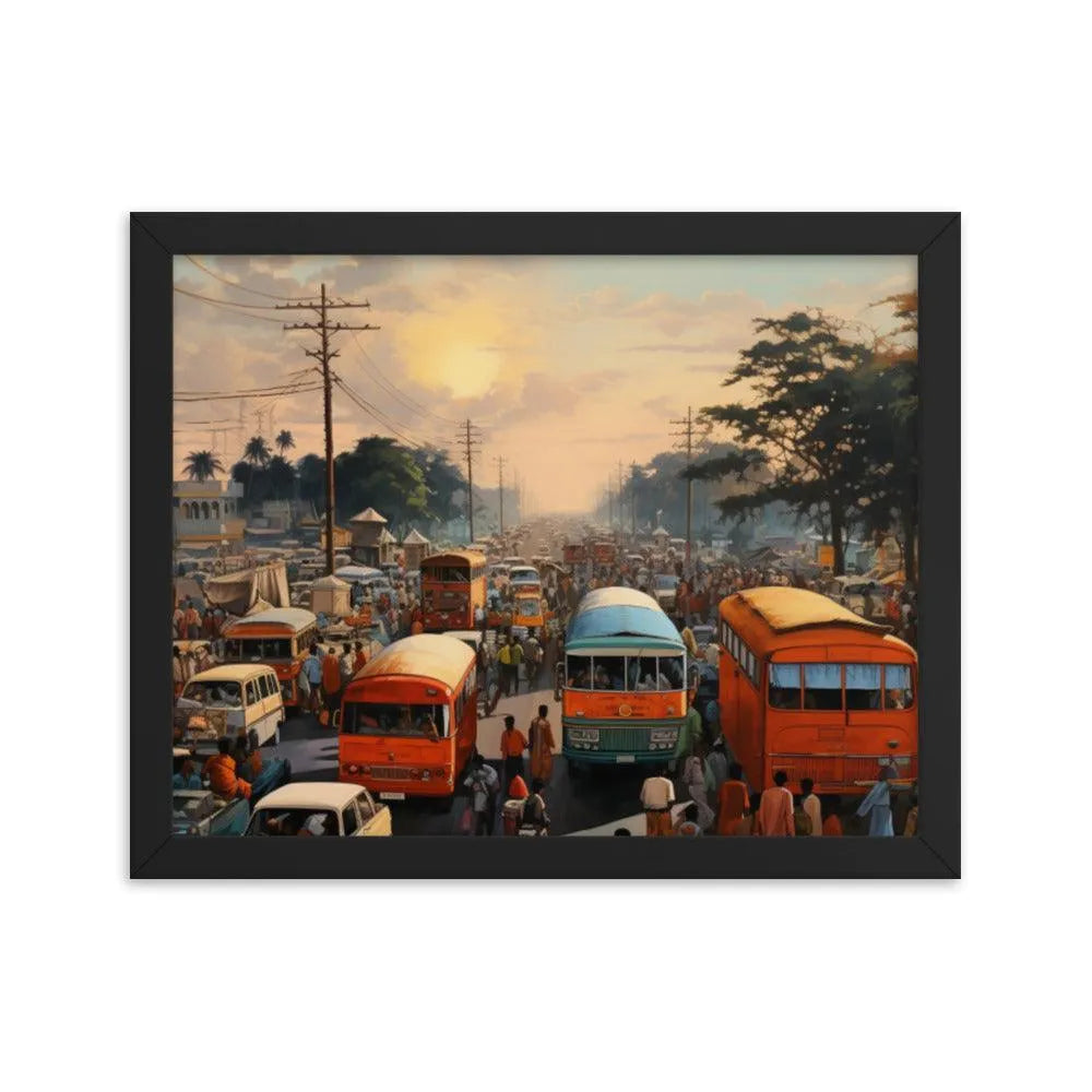 Indian Street Traffic Painting Framed Poster - Oh Posters