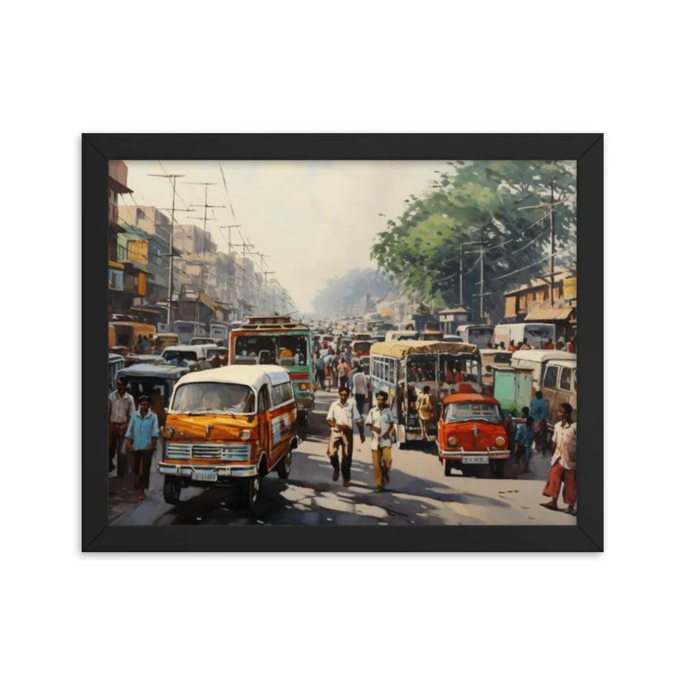 Indian Street Traffic Painting Framed Poster - Oh Posters