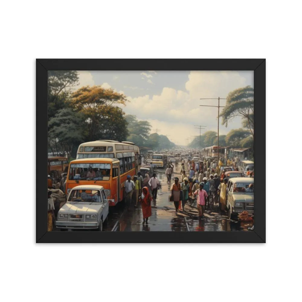 Indian Street Traffic Painting Framed Poster - Oh Posters