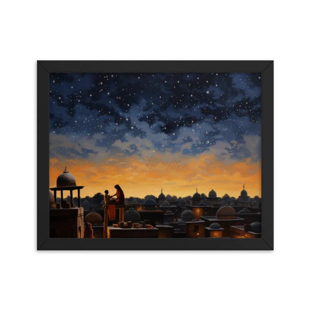 Indian Rooftop House Starry Night Sky Painting Framed Poster - Oh Posters