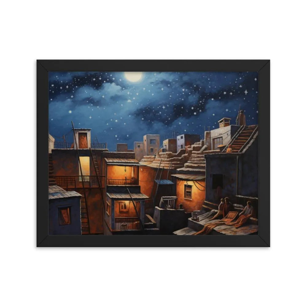 Indian Rooftop House Starry Night Sky Painting Framed Poster - Oh Posters