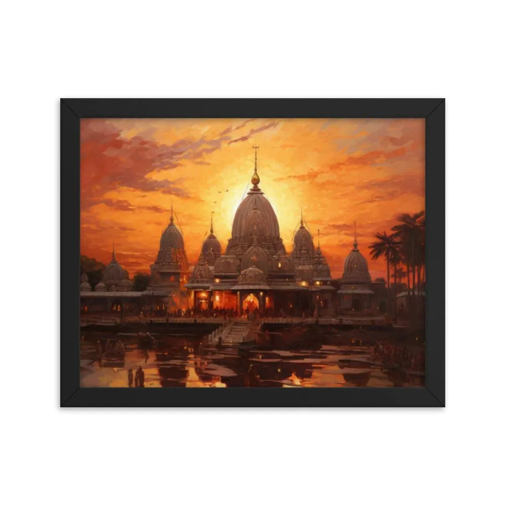 Mandir Sunset Indian Hinduism Painting Framed Poster - Oh Posters