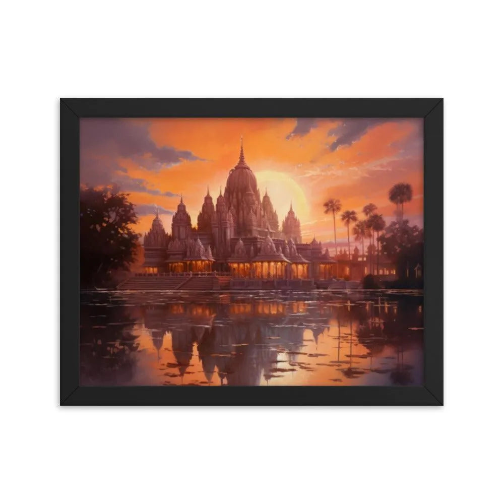 Mandir Sunset Indian Hinduism Painting Framed Poster - Oh Posters