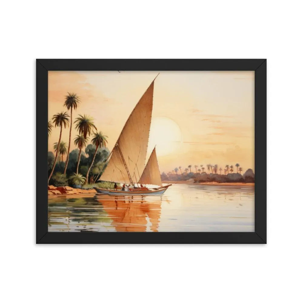 Papyrus Boat Sailing River Nile Ancient Egypt Landmark Painting Framed Poster - Oh Posters