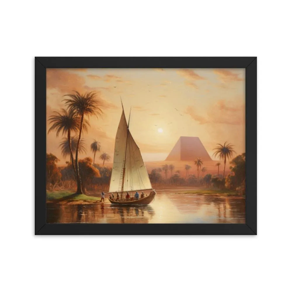 Papyrus Boat Sailing River Nile Ancient Egypt Landmark Painting Framed Poster - Oh Posters