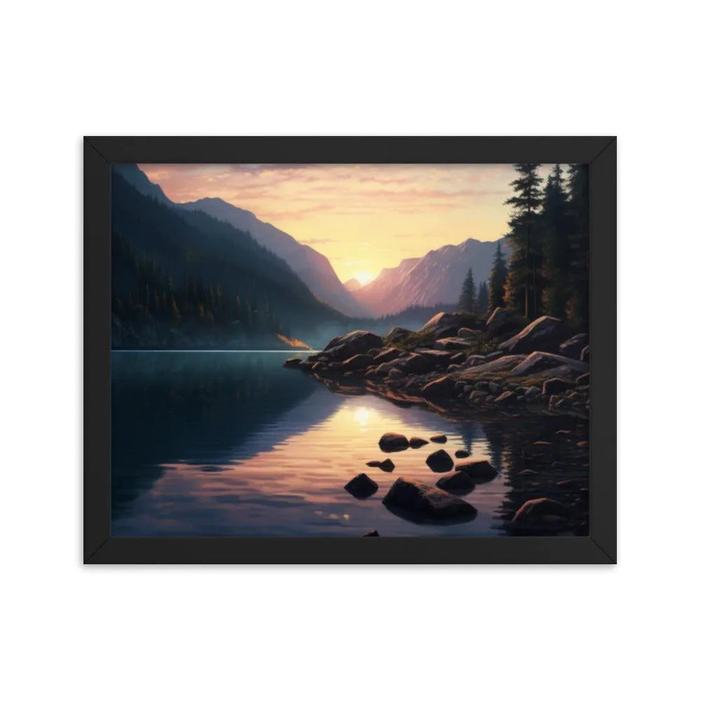 Lake Mountain Sunrise Nature Framed Poster - Oh Posters