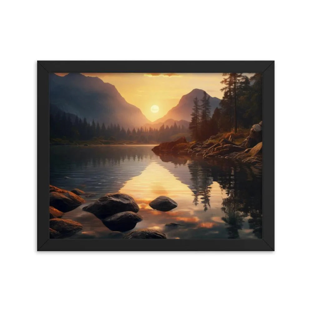 Lake Mountain Sunrise Nature Framed Poster - Oh Posters