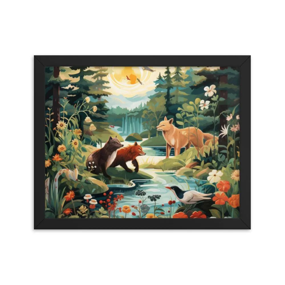 Lakeside Wildlife Harmony Nature Painting Framed Poster - Oh Posters