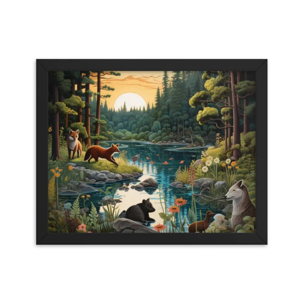 Lakeside Wildlife Harmony Nature Painting Framed Poster - Oh Posters