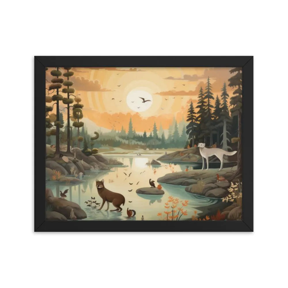 Lakeside Wildlife Harmony Nature Painting Framed Poster - Oh Posters