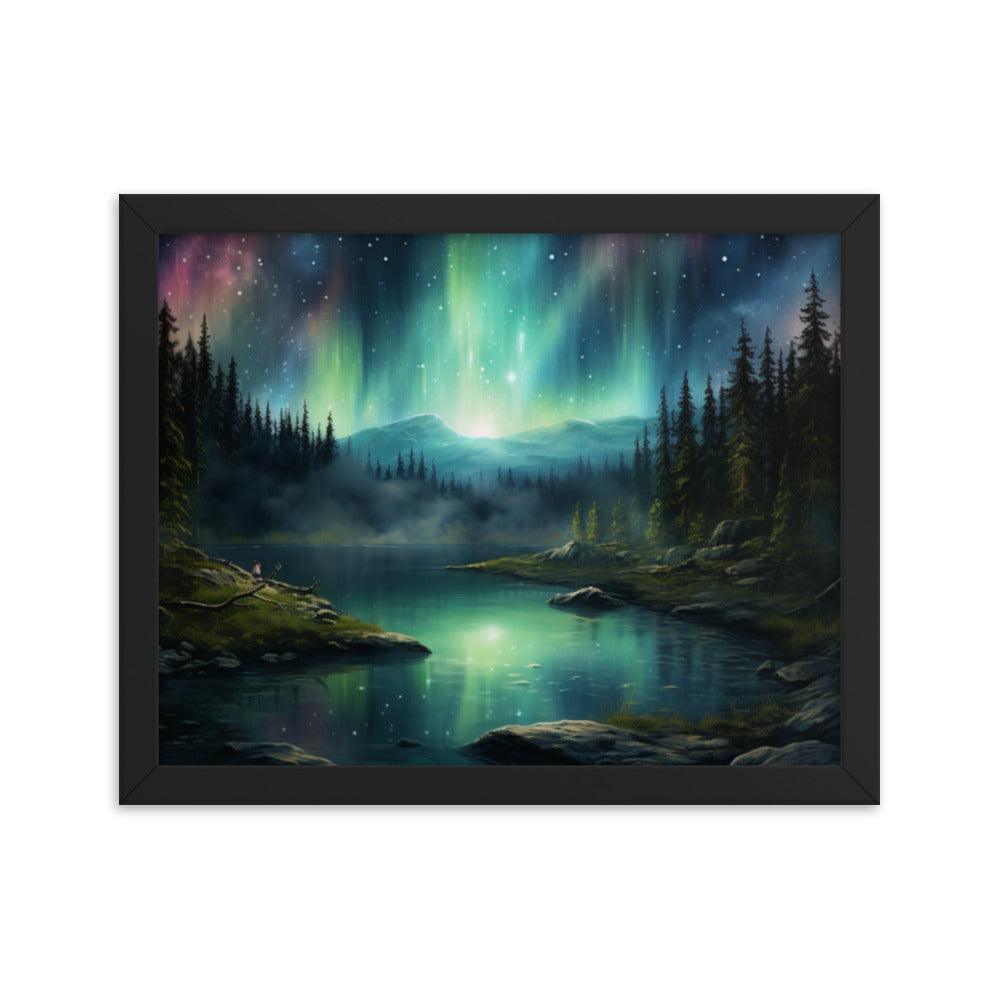 Celestial Night Spectacle Over The Lake Framed Poster - Oh Posters