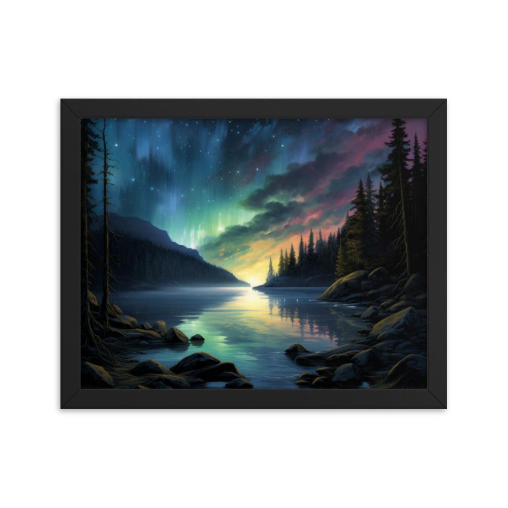 Celestial Night Spectacle Over The Lake Framed Posterposter - Oh Posters