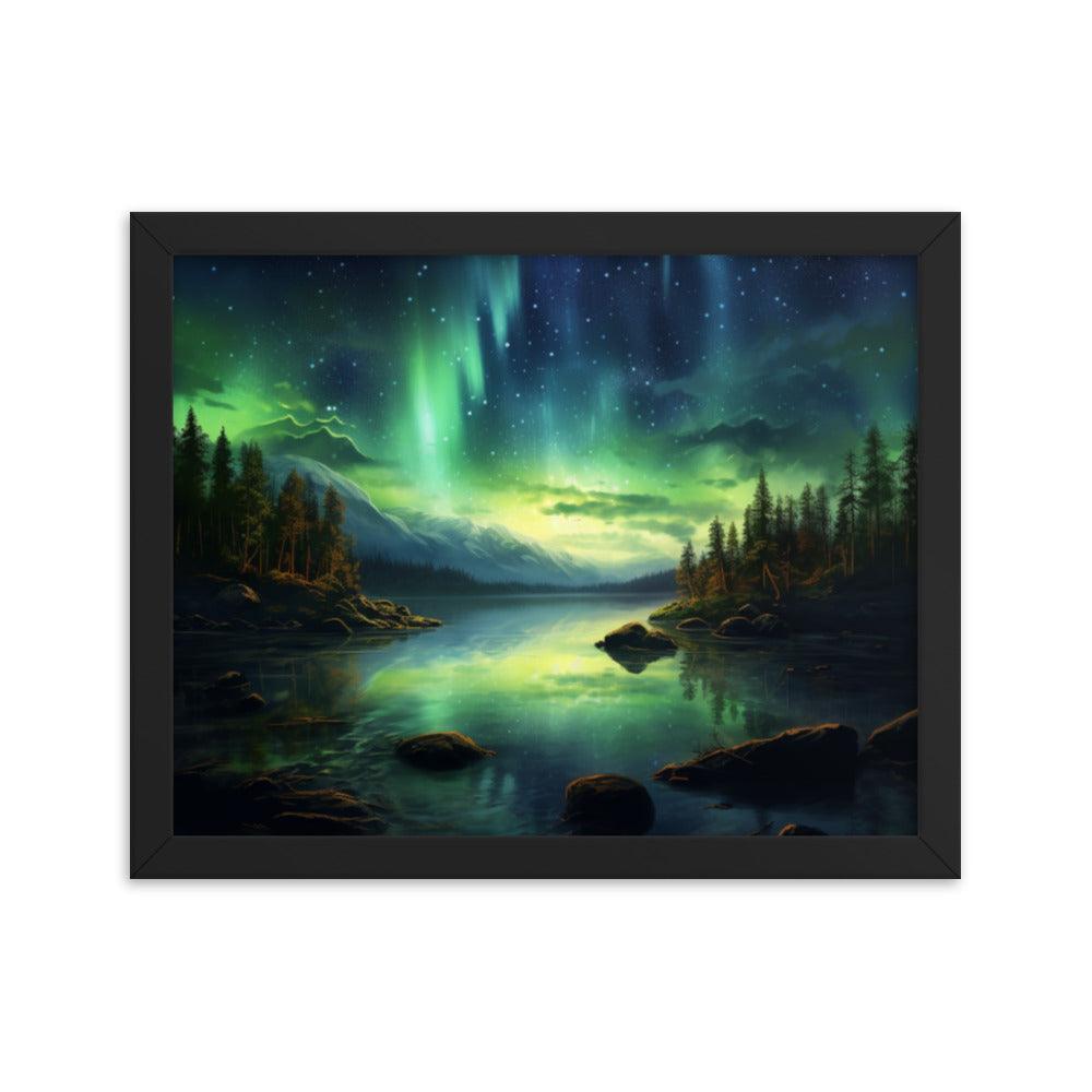 Celestial Night Spectacle Over The Lake Framed Poster - Oh Posters