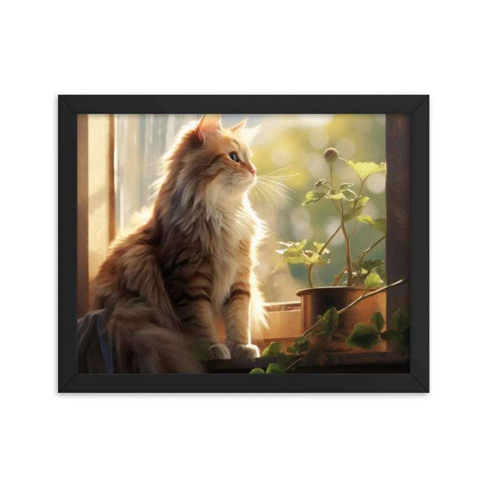 Cat Observing Sunny Countryside Morning Framed Poster - Oh Posters
