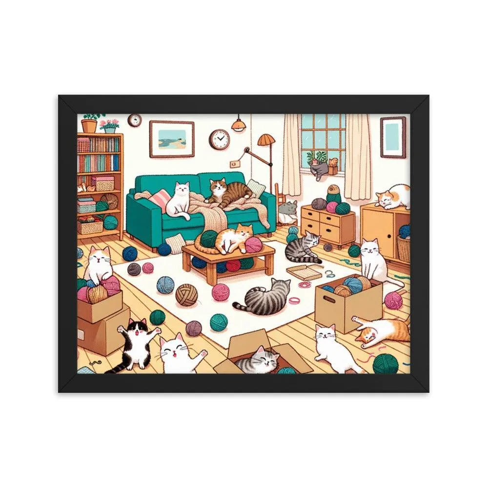 Cozy Cat Paradise Living Room Cartoon Framed Poster - Oh Posters