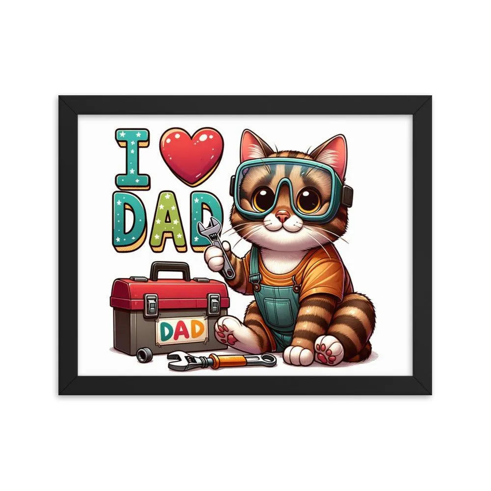 I Love Dad Handyman Cat Cartoon Framed Poster - Oh Posters