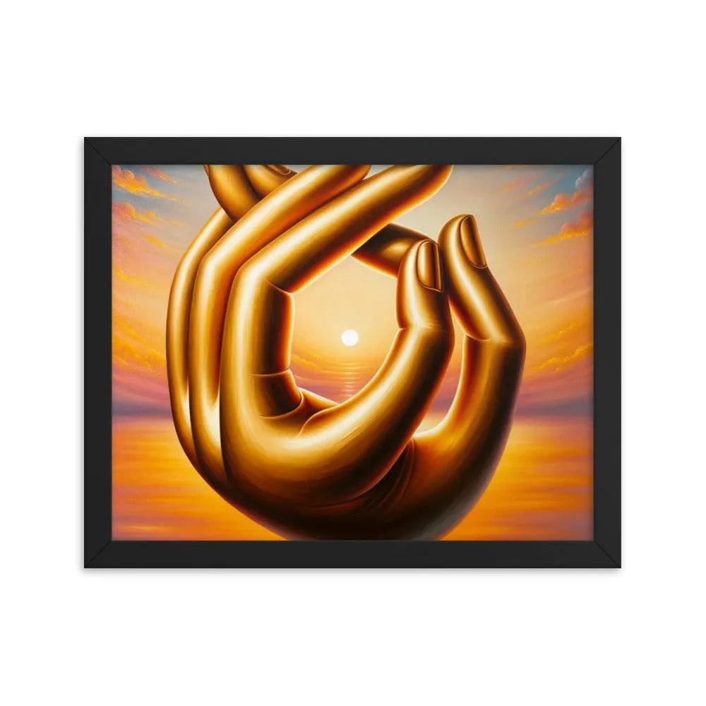 Golden Buddha Hands Meditation Sunset Oil Painting Framed Poster - Oh Posters