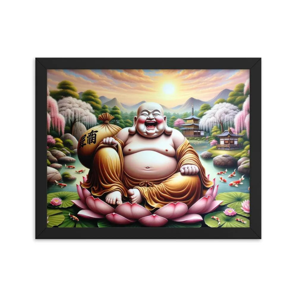 Laughing Buddha Peaceful Garden Sunrise Art Framed Poster - Oh Posters