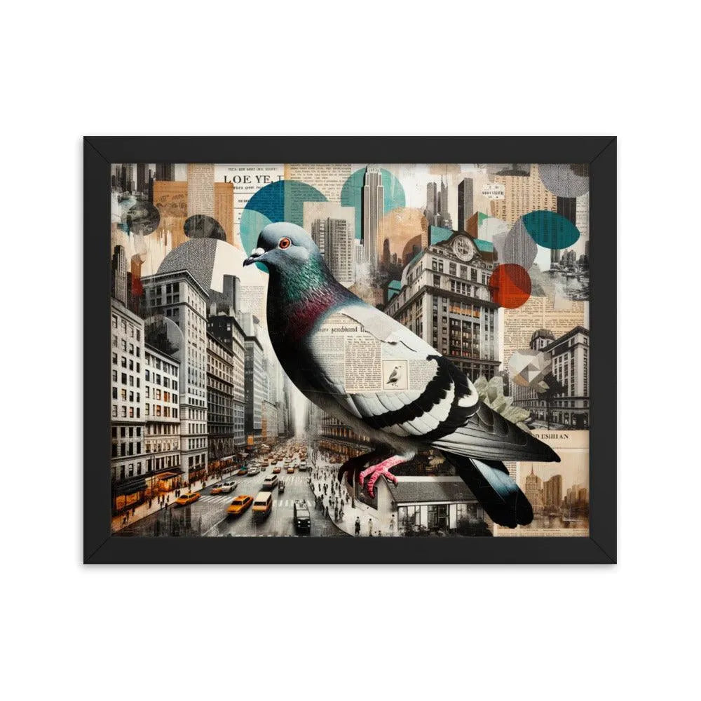 Urban Pigeon Collage Cityscape Art Framed Poster - Oh Posters