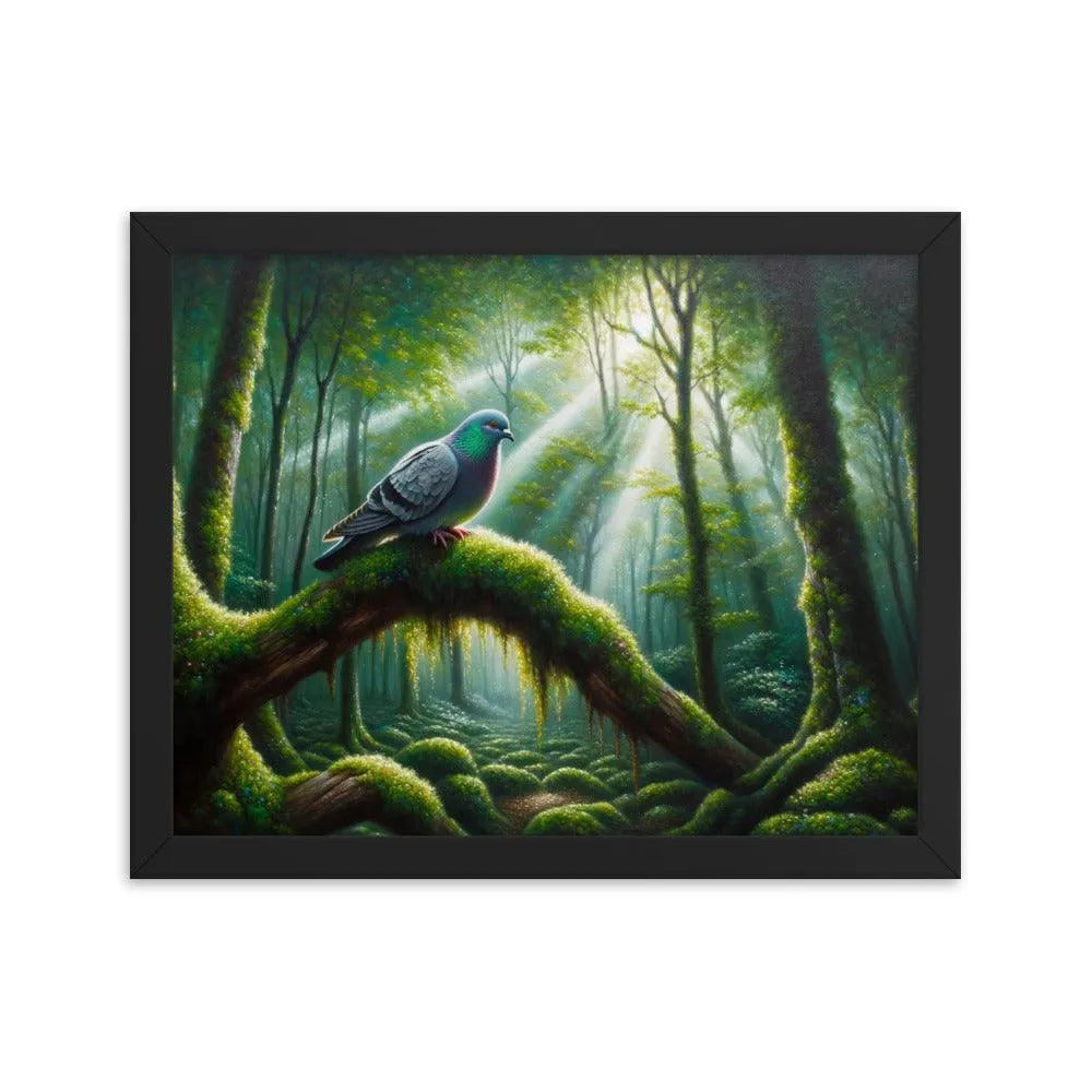 Enchanted Forest Pigeon Mystical Morning Light Framed Poster - Oh Posters