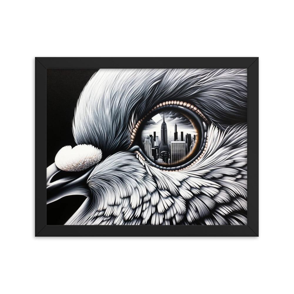 Pigeon Eye City Reflection Surreal Art Framed Poster - Oh Posters