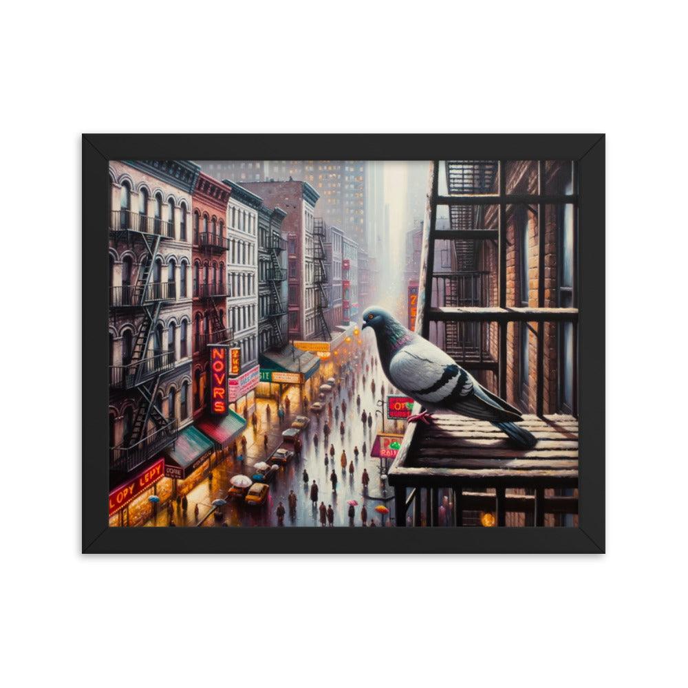 New York Pigeon Overlook Urban Scene Framed Poster - Oh Posters