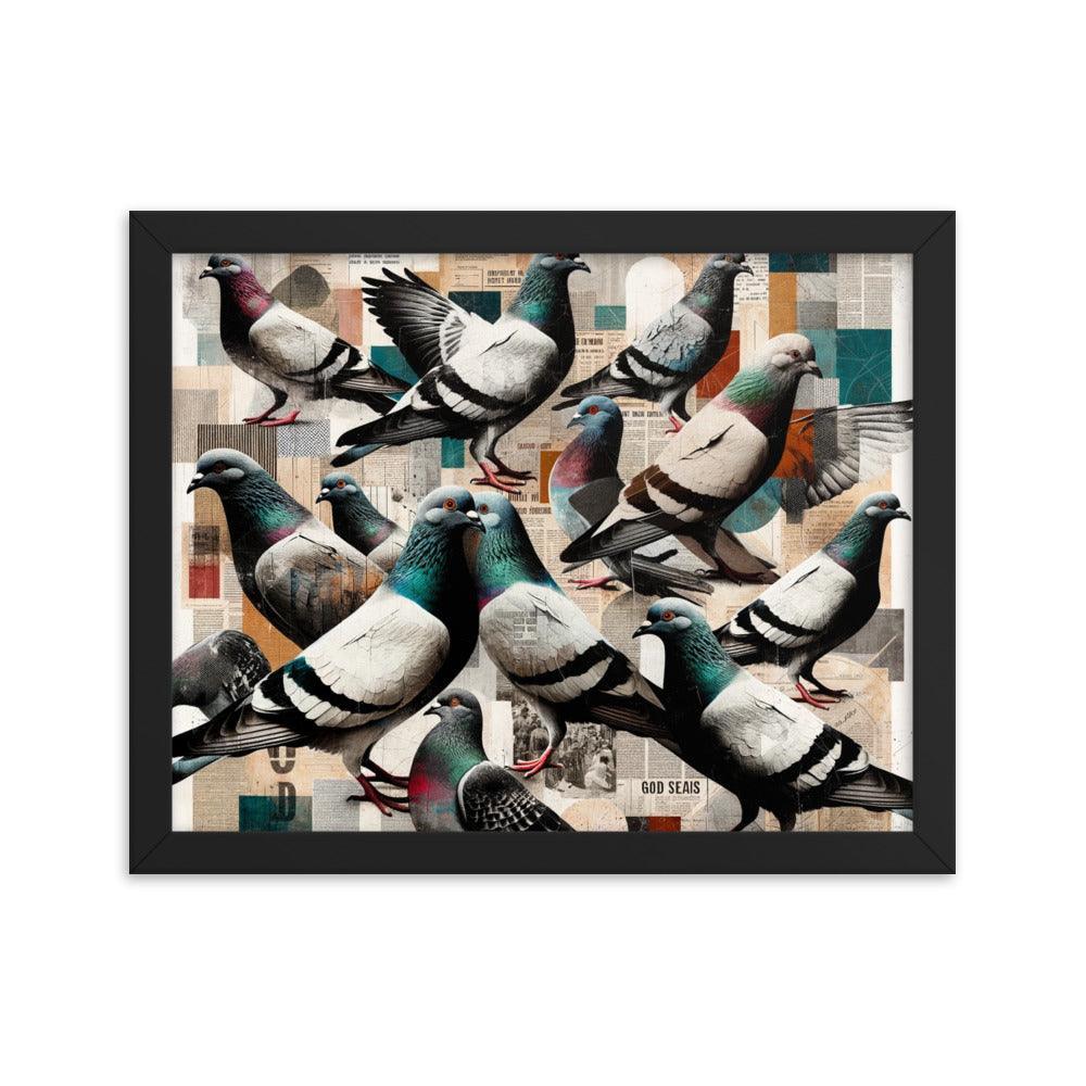 Pigeon Collage in Mixed Media - Contemporary Urban Art Framed Poster - Oh Posters