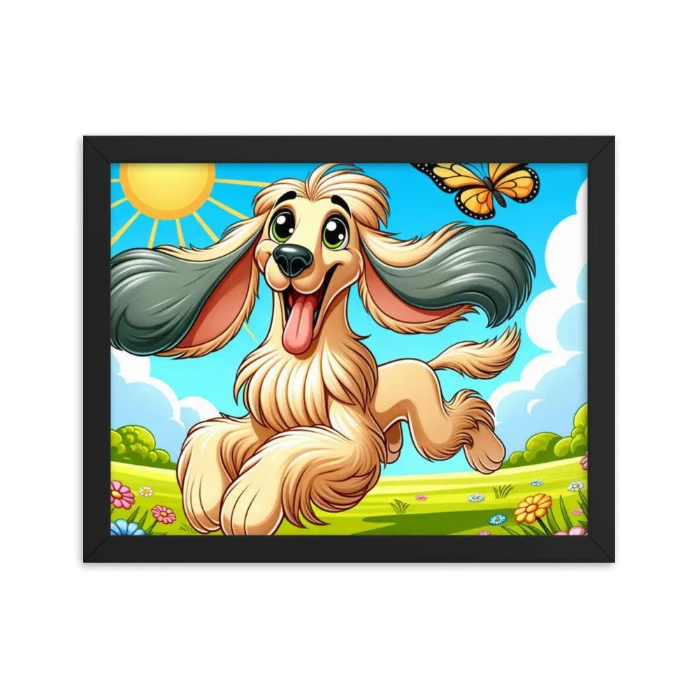 Joyful Afghan Hound Summer Day Cartoon Framed Poster - Oh Posters