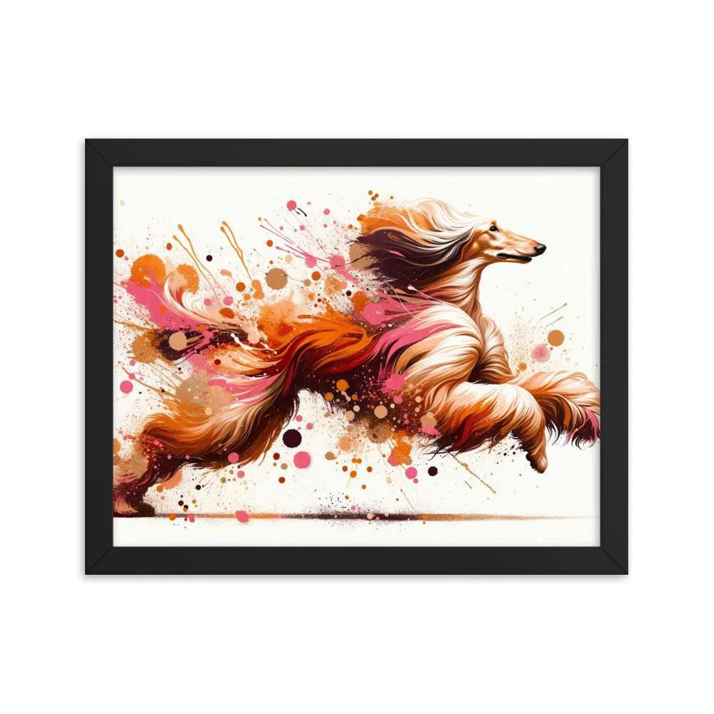 Running Afghan Hound Dynamic Splatter Art Framed Poster - Oh Posters