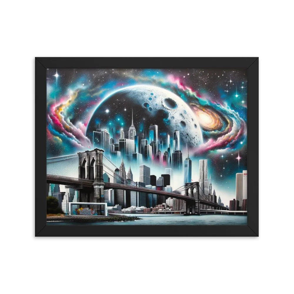 New York City Skyline Cosmic Dreams Spray Paint Art Framed Poster - Oh Posters