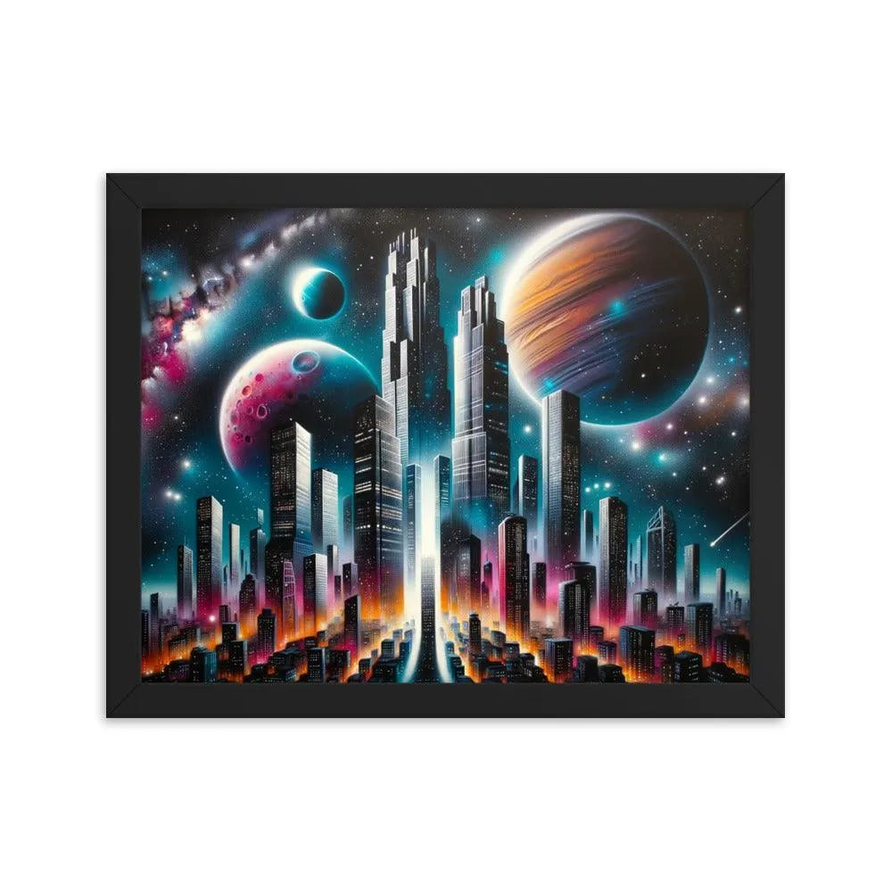 Galactic Metropolis Spray Paint Fantasy Framed Poster - Oh Posters