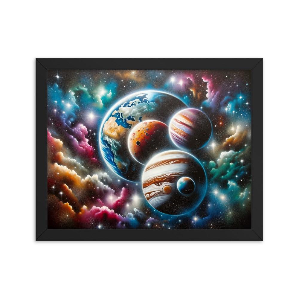 Cosmic Panorama with Planets and Stars Spray Paint Art Framed Poster - Oh Posters