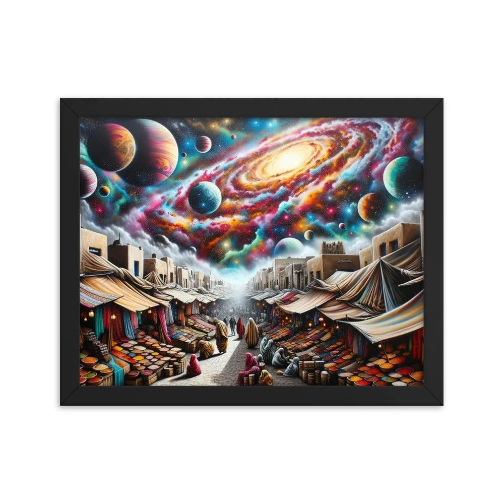 Desert Bazaar Oasis Under Cosmic Sky Spray Paint Art Framed Poster - Oh Posters