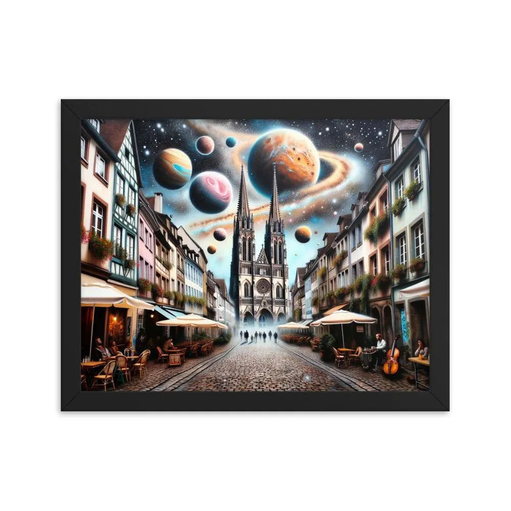 European Town Cosmic Spray Paint Art Framed Poster - Oh Posters