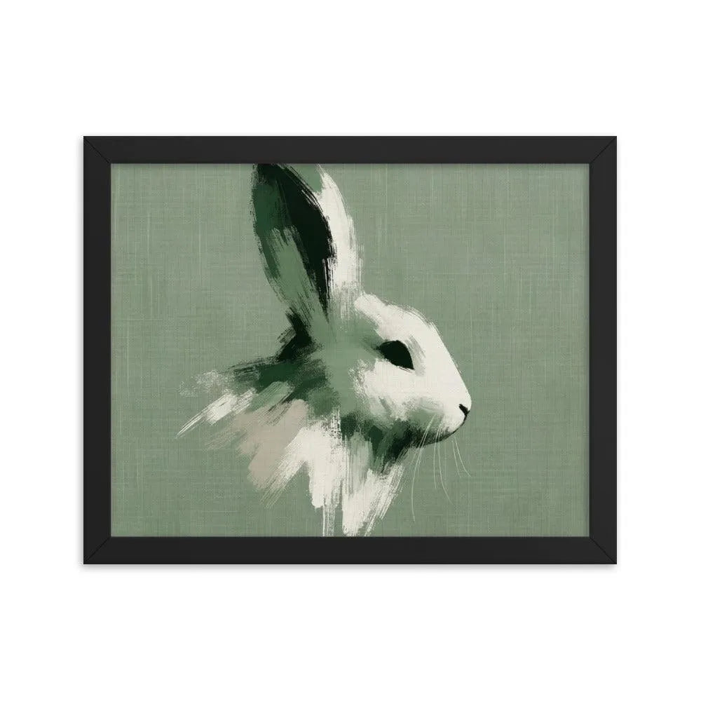 Green Brush Stroke Rabbit Minimalistic Art Framed Poster - Oh Posters