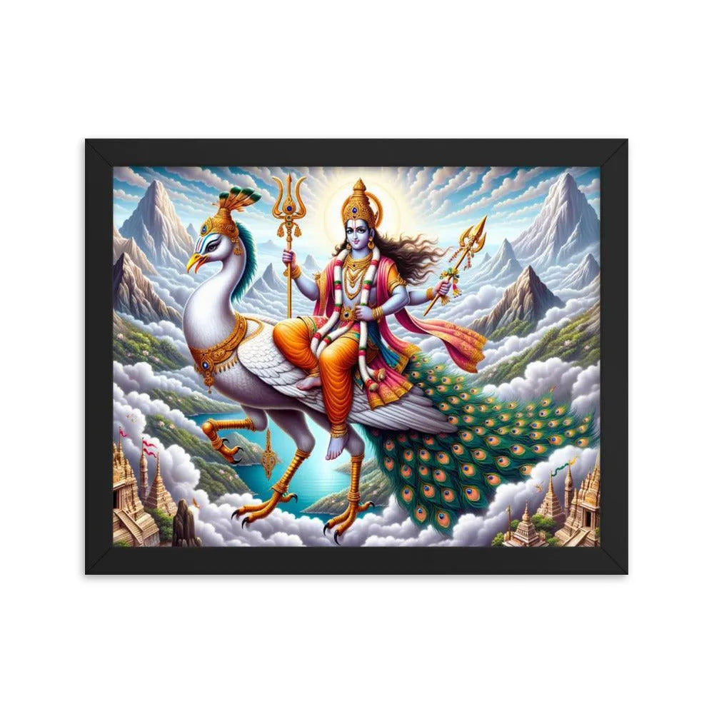 Hindu Lord Kartikeya on Peacock Divine Art Framed Poster - Oh Posters